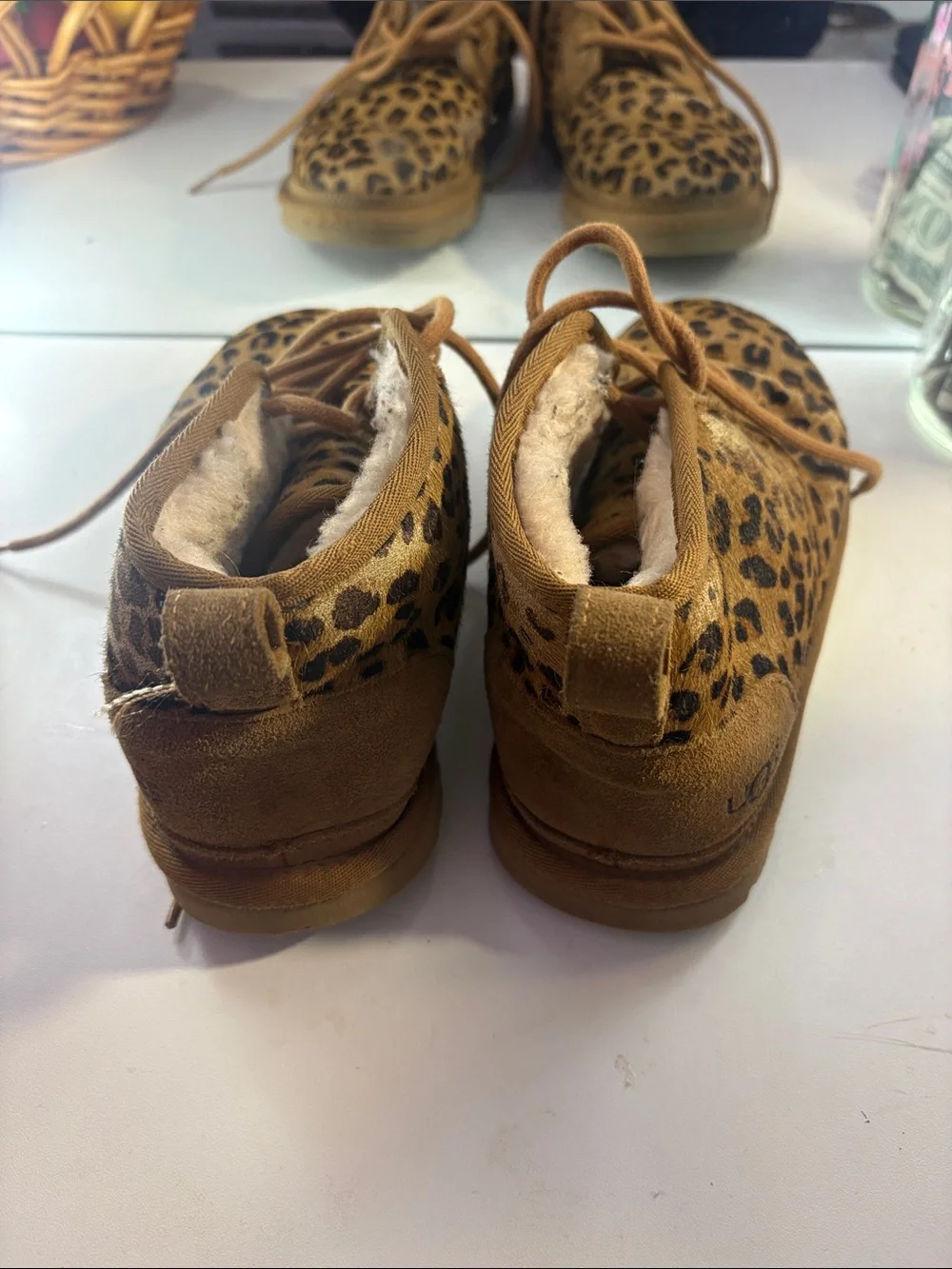 UGG Kids Leopard Print Lace-Up Boots - Tan & Black